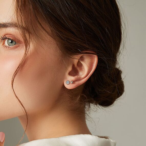 Ecripe 5 Paar 925 Sterling Silber Ohrringe Set für Frauen, 3 Paar SIlber Mini Ohrstecker 2 Paar Creolen mit Cubic Zirkonia, Hypoallergene Klein Knorpel Ohrringe für Mädchen