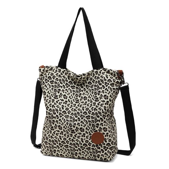 JANSBEN Damen Canvas Handtasche Schultertasche Casual Multifunktionale Umhängetaschen Groß für Arbeit Schule Shopper Lässige täglich (Leopard)