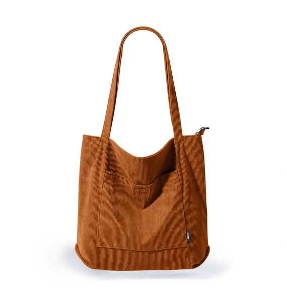 KALIDI Cord Tasche Damen Umhängetasche mit Reißverschluss Wasserdicht Tote Bag mit Taschenfach Groß Shopper Tasche Handtasche Schultertaschen für Arbeit Büro Reisen Einkaufen Schule (brown)