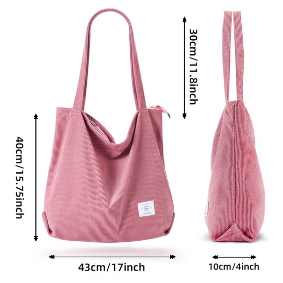 KALIDI cord Tasche Damen Umhängetasche mit Reißverschluss,Groß Shopper Tasche Tote Bag Handtasche Schultertaschen für Arbeit Büro Reisen Einkaufen Schule und Alltag