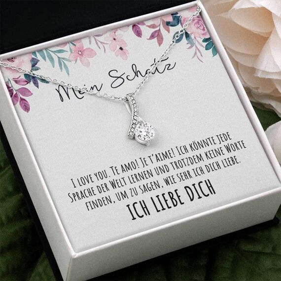 BYLITZ An meinen Schatz Halskette mit Karte Herz Kette mit LED Box und Spruch für Damen Frau Partnerin Freundin oder Verlobte zum Jahrestag Geburtstag Weihnachten (Standard Box - Schlaufe V3)