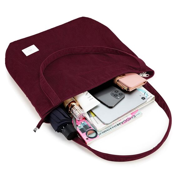 KALIDI cord Tasche Damen Umhängetasche mit Reißverschluss,Groß Shopper Tasche Tote Bag Handtasche Schultertaschen für Arbeit Büro Reisen Einkaufen Schule und Alltag