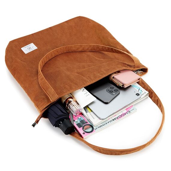 KALIDI cord Tasche Damen Umhängetasche mit Reißverschluss,Groß Shopper Tasche Tote Bag Handtasche Schultertaschen für Arbeit Büro Reisen Einkaufen Schule und Alltag
