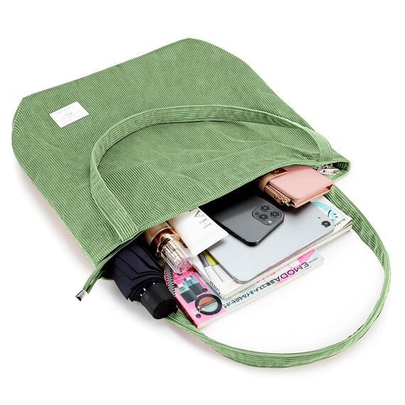 KALIDI cord Tasche Damen Umhängetasche mit Reißverschluss,Groß Shopper Tasche Tote Bag Handtasche Schultertaschen für Arbeit Büro Reisen Einkaufen Schule und Alltag