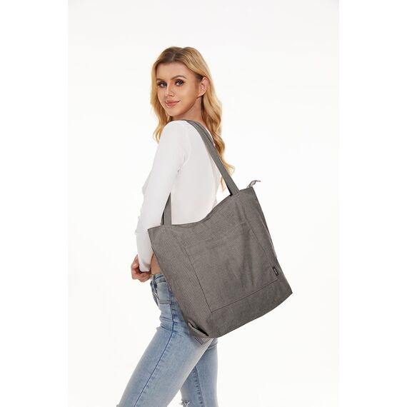 KALIDI Cord Tasche Damen Umhängetasche mit Reißverschluss Wasserdicht Tote Bag mit Taschenfach Groß Shopper Tasche Handtasche Schultertaschen für Arbeit Büro Reisen Einkaufen Schule (grey2)