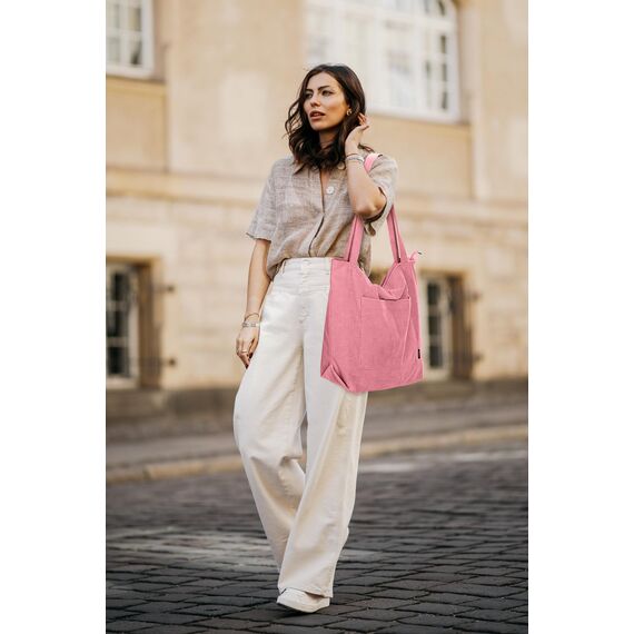 KALIDI Cord Tasche Damen Umhängetasche mit Reißverschluss Wasserdicht Tote Bag mit Taschenfach Groß Shopper Tasche Handtasche Schultertaschen für Arbeit Büro Reisen Einkaufen Schule (PInk)