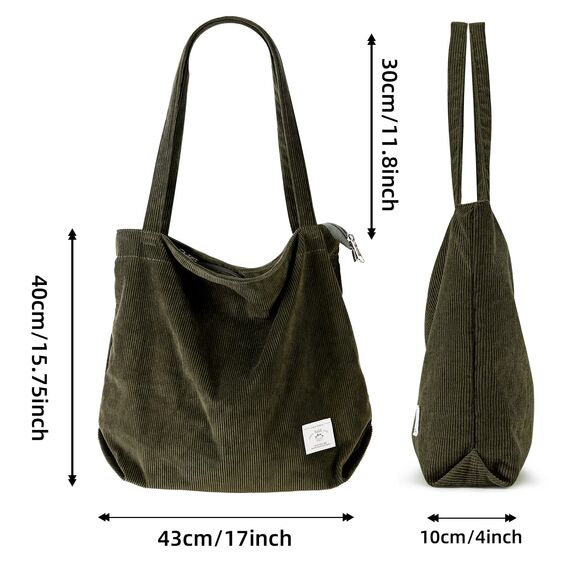KALIDI cord Tasche Damen Umhängetasche mit Reißverschluss,Groß Shopper Tasche Tote Bag Handtasche Schultertaschen für Arbeit Büro Reisen Einkaufen Schule und Alltag
