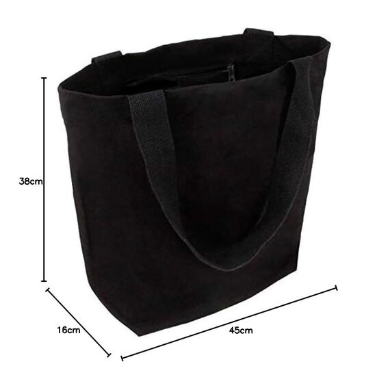 Cottonbagjoe Große Shopper Baumwolltasche 45 × 38 × 10 cm aus 220 g/m² Baumwolle – Stofftasche mit Reißverschluss-Innentasche, Softfinish & schwarzen Henkeln – OEKO-TEX® STANDARD 100