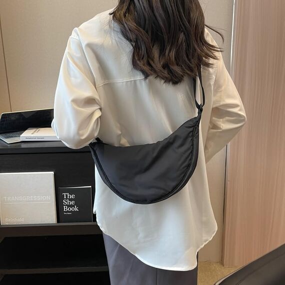 Aucuu Damen Halbmond Crossbody Umhängetasche Klein mit Verstellbarem Schultergurt, Hobo Halfmoon Bag Einfarbige Messenger Bag für Damen Reisen