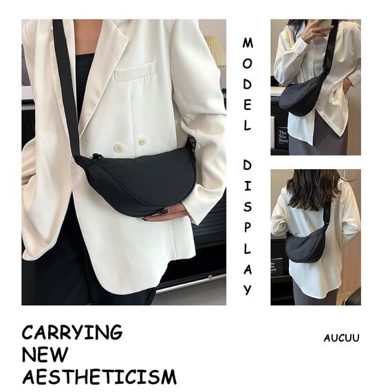 Aucuu Damen Halbmond Crossbody Umhängetasche Klein mit Verstellbarem Schultergurt, Hobo Halfmoon Bag Einfarbige Messenger Bag für Damen Reisen
