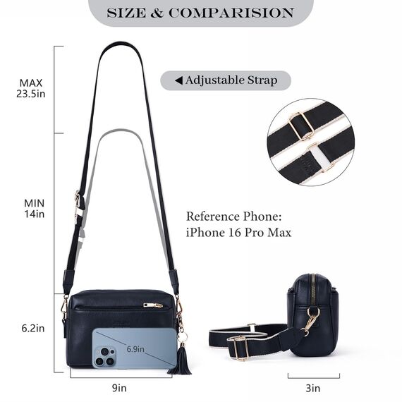Roulens Damen Handy Umhängetasche,Veganem Leder Crossbody Schultertasche,Breiter Riemen Abendtasche mit drei Reißverschlussfächern Handtaschemit mit Kartenschlitz Verstellbar Abnehmbar Schultergurt