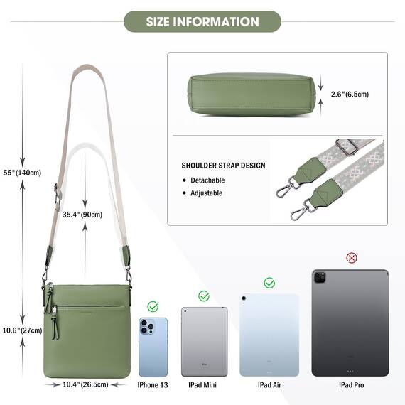 Roulens Mittel Damen Umhängetaschen, Leicht Damen Schultertasche aus Veganes Leder, Crossbody Bags für Frauen mit Verstellbar Abnehmbar Breiter Gurt