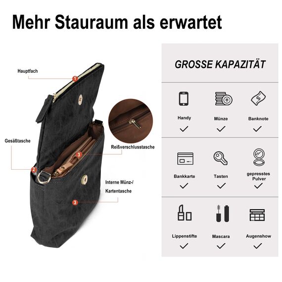 Gladdon Umhängetasche Damen Klein Handtasche,Crossbody Tasche Schultertasche Elegant Clutch Messenger PU-Leder Taschen Für Täglich Arbeit Einkaufen(Schwarz)