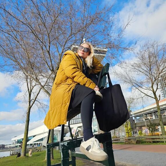 Cottonbagjoe Große Shopper Baumwolltasche 45 × 38 × 10 cm aus 220 g/m² Baumwolle – Stofftasche mit Reißverschluss-Innentasche, Softfinish & schwarzen Henkeln – OEKO-TEX® STANDARD 100