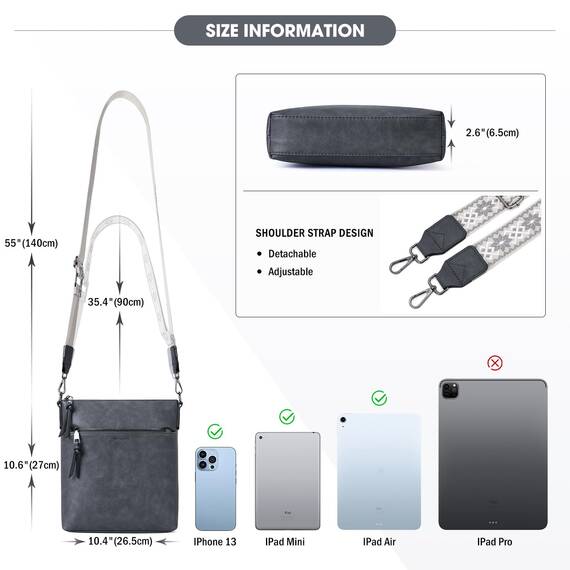 Roulens Mittel Damen Umhängetaschen, Leicht Damen Schultertasche aus Veganes Leder, Crossbody Bags für Frauen mit Verstellbar Abnehmbar Breiter Gurt