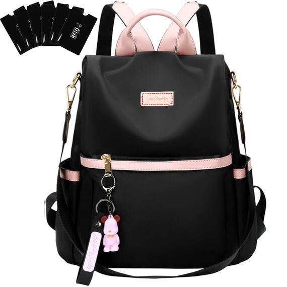 Leathario Rucksakck Damen klein,Diebstahlsicher Cityrucksack,Wasserdichtere Rucksackhandtasche,Eleganter Tagesrucksack für Büro,Pendeln,Arbeit,Backpack Women für Reisen,Einkaufen,Schwarz