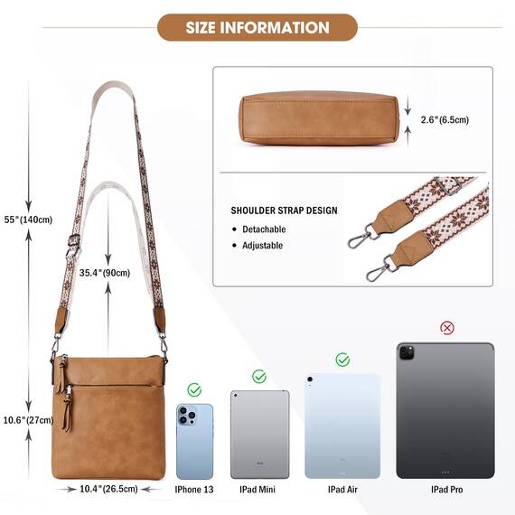 Roulens Mittel Damen Umhängetaschen, Leicht Damen Schultertasche aus Veganes Leder, Crossbody Bags für Frauen mit Verstellbar Abnehmbar Breiter Gurt
