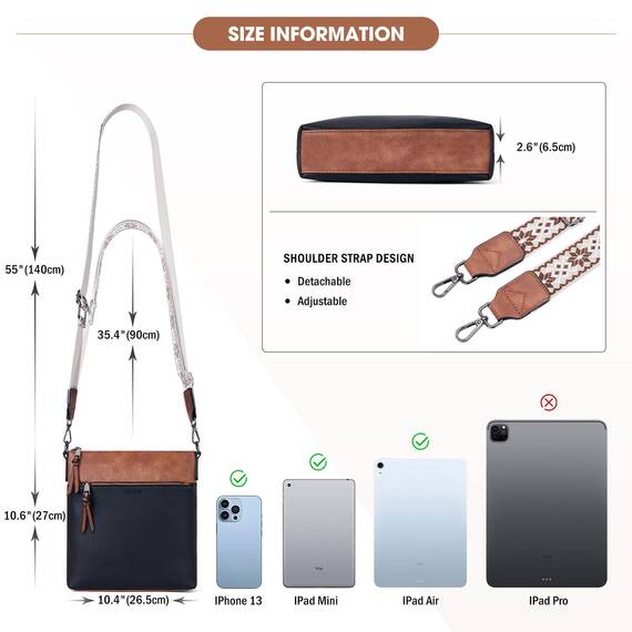 Roulens Mittel Damen Umhängetaschen, Leicht Damen Schultertasche aus Veganes Leder, Crossbody Bags für Frauen mit Verstellbar Abnehmbar Breiter Gurt
