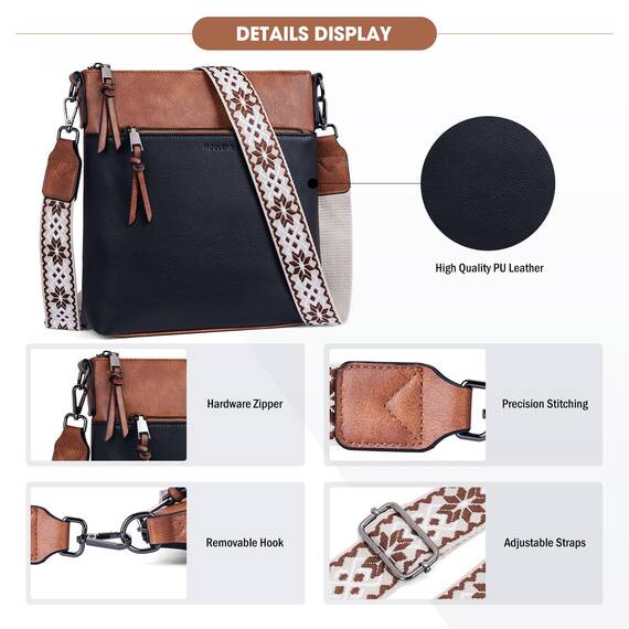 Roulens Mittel Damen Umhängetaschen, Leicht Damen Schultertasche aus Veganes Leder, Crossbody Bags für Frauen mit Verstellbar Abnehmbar Breiter Gurt