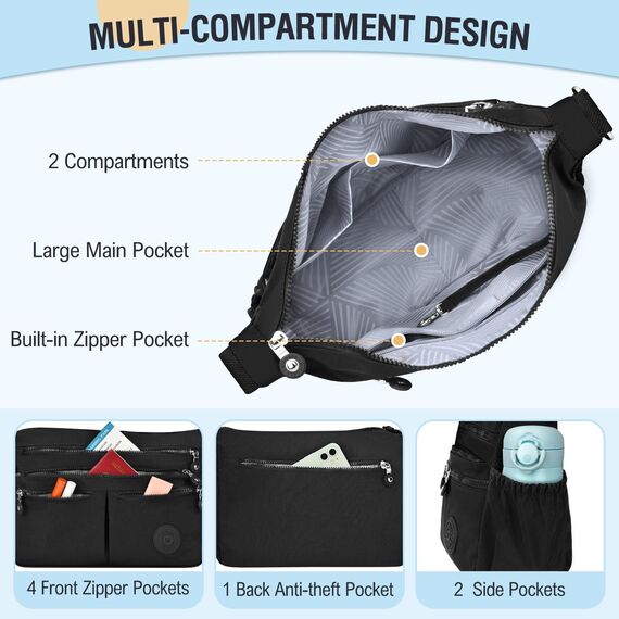 TEUEN Crossbody Bag Damen Große Kapazität Wasserdicht Nylon Umhängetasche Damen Mittelgroß, Casual Handtasche & Leichte Schultertasche Gross Messenger Bag mit Vielen Fächern