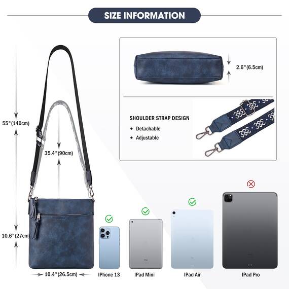 Roulens Mittel Damen Umhängetaschen, Leicht Damen Schultertasche aus Veganes Leder, Crossbody Bags für Frauen mit Verstellbar Abnehmbar Breiter Gurt