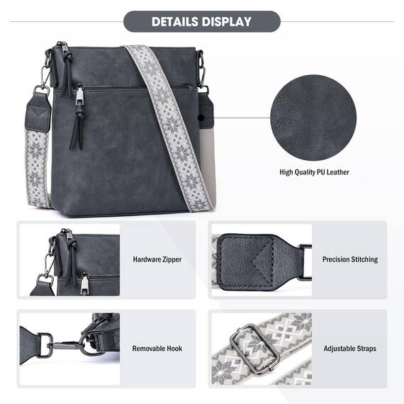 Roulens Mittel Damen Umhängetaschen, Leicht Damen Schultertasche aus Veganes Leder, Crossbody Bags für Frauen mit Verstellbar Abnehmbar Breiter Gurt
