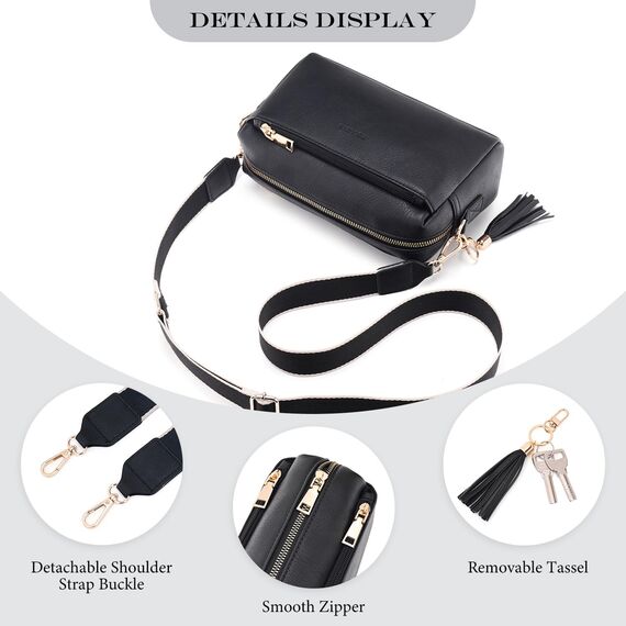 Roulens Damen Handy Umhängetasche,Veganem Leder Crossbody Schultertasche,Breiter Riemen Abendtasche mit drei Reißverschlussfächern Handtaschemit mit Kartenschlitz Verstellbar Abnehmbar Schultergurt