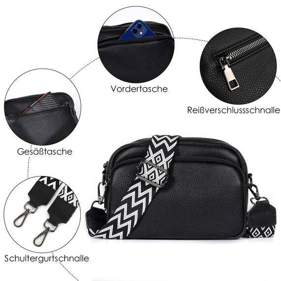 TANTOMI Umhängetasche Damen Klein, Crossbody Bag Damen Handytasche zum Umhängen, Moderne Handtasche Damen Klein mit Breitem Schultergurt, Damen Tasche Tägliches Arbeiten, Einkaufen,Reisen
