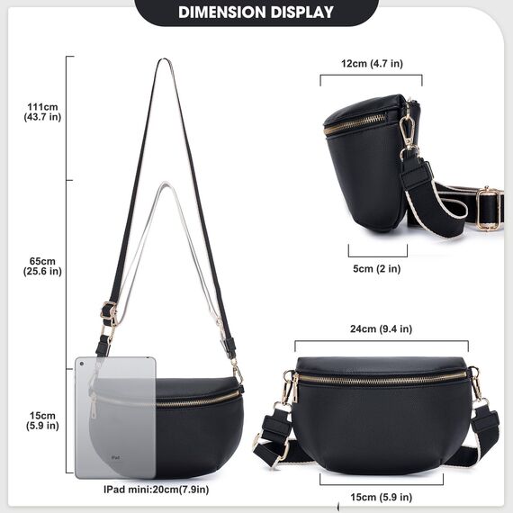 Roulens Kleine Damen Umhängetaschen,Elegant Bauchtasche Damen,Umhängetasche aus Veganes Leder,Crossbody Bag Damen,RFID Blockierung Kartenschlitz Brusttasche mit Verstellbar Abnehmbar Breiter Gurt