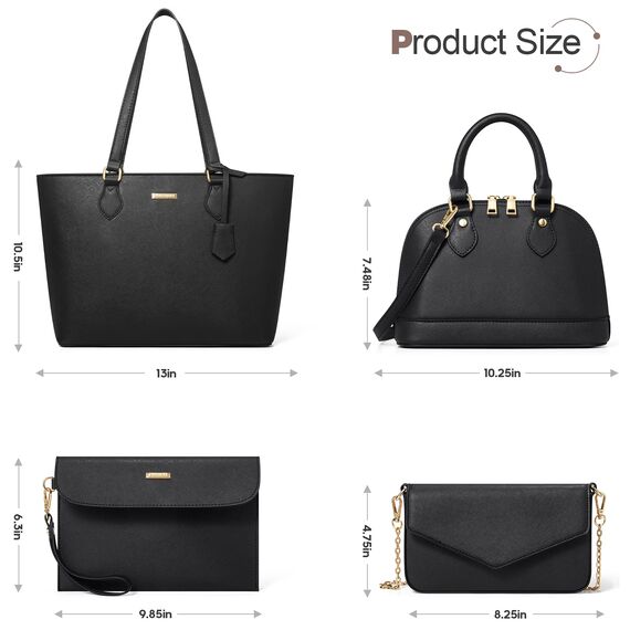 Bagsure Handtasche Damen Schultertasche Handtaschen Tragetasche Damen 4-teiliges Set für Büro Schule Einkauf Reise Geschenk (Schwarze)