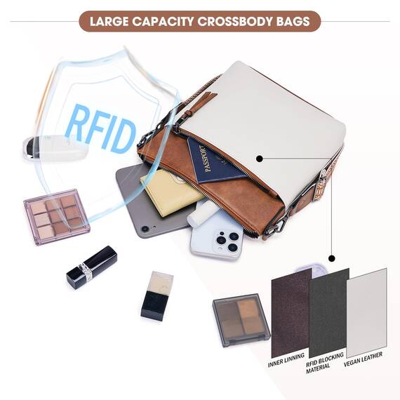 Roulens Mittel Damen Umhängetaschen, Leicht Damen Schultertasche aus Veganes Leder, Crossbody Bags für Frauen mit Verstellbar Abnehmbar Breiter Gurt