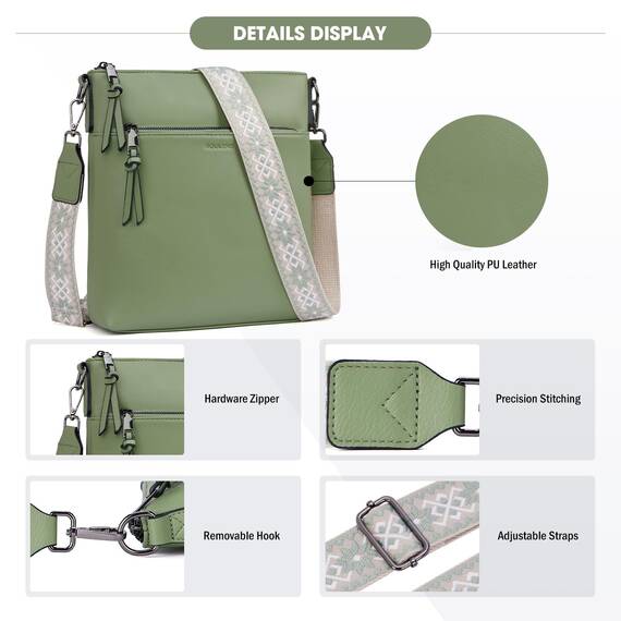 Roulens Mittel Damen Umhängetaschen, Leicht Damen Schultertasche aus Veganes Leder, Crossbody Bags für Frauen mit Verstellbar Abnehmbar Breiter Gurt