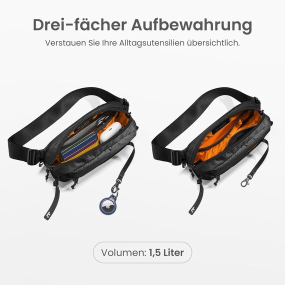 tomtoc 1,5 Liter Sling Bag mit RFID Schutz, Anti Diebstahl Bauchtasche Umhängetasche Schultertasche Crossbody Bag für Herren Damen, Spritzwassergeschützt Leicht Brusttasche für Alltag Reise, Schwarz