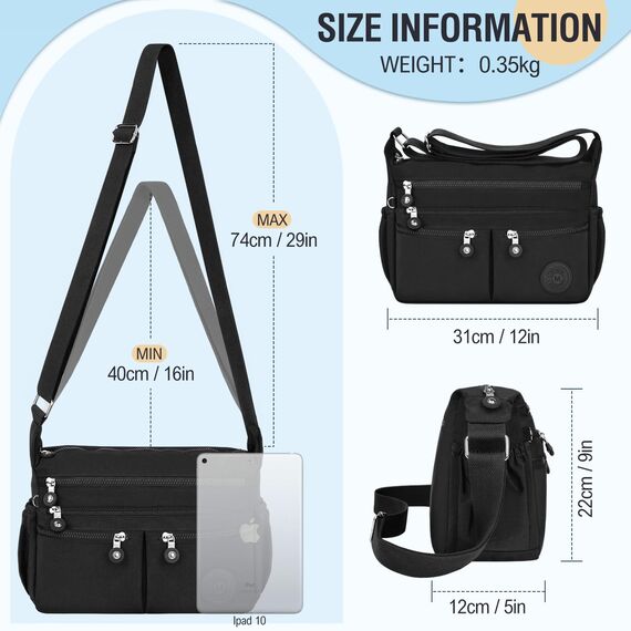 TEUEN Crossbody Bag Damen Große Kapazität Wasserdicht Nylon Umhängetasche Damen Mittelgroß, Casual Handtasche & Leichte Schultertasche Gross Messenger Bag mit Vielen Fächern