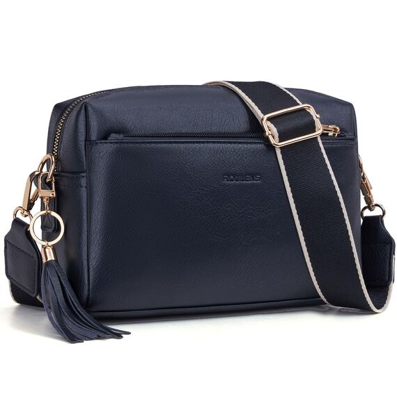 Roulens Damen Handy Umhängetasche,Veganem Leder Crossbody Schultertasche,Breiter Riemen Abendtasche mit drei Reißverschlussfächern Handtaschemit mit Kartenschlitz Verstellbar Abnehmbar Schultergurt