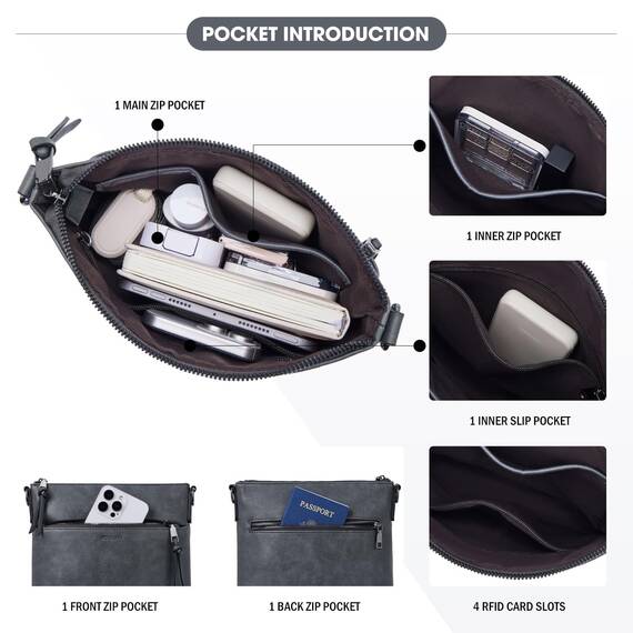 Roulens Mittel Damen Umhängetaschen, Leicht Damen Schultertasche aus Veganes Leder, Crossbody Bags für Frauen mit Verstellbar Abnehmbar Breiter Gurt
