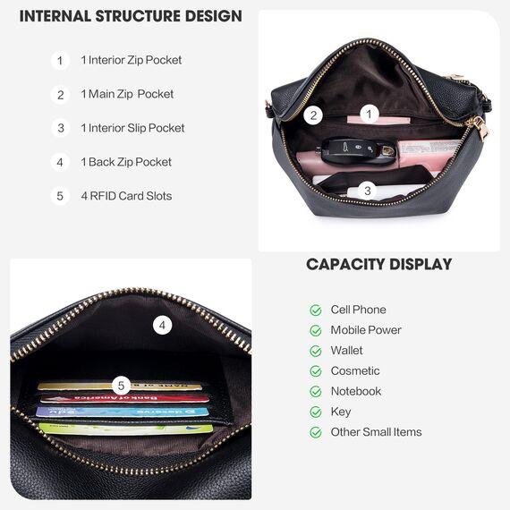 Roulens Kleine Damen Umhängetaschen,Elegant Bauchtasche Damen,Umhängetasche aus Veganes Leder,Crossbody Bag Damen,RFID Blockierung Kartenschlitz Brusttasche mit Verstellbar Abnehmbar Breiter Gurt