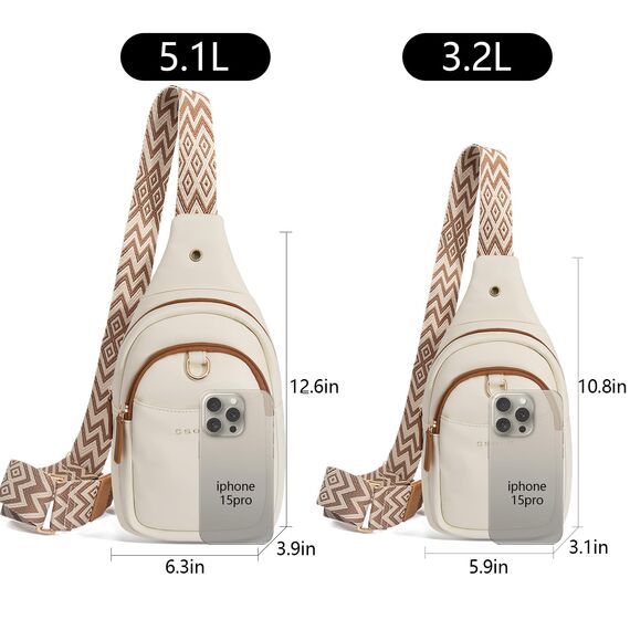 OSOCE Crossbody Damen Klein Brusttasche PU Leder Sling Bag Diebstahlsicher Crossbag Damen Schulterrucksack Vielseitige Umhängetasche für Reisen und mehr in Braun Weiß und Schwarz