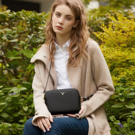 ZMDB Handtasche Damen Klein Umhängetasche Damen PU Leder Handytasche mit Handgelenkband & Verstellbar Abnehmbar Schultergurt, Schultertasche Damen Tasche Reißverschluss Crossbody Bag(Schwarz-Groß)