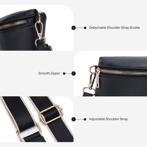 Roulens Kleine Damen Umhängetaschen,Elegant Bauchtasche Damen,Umhängetasche aus Veganes Leder,Crossbody Bag Damen,RFID Blockierung Kartenschlitz Brusttasche mit Verstellbar Abnehmbar Breiter Gurt