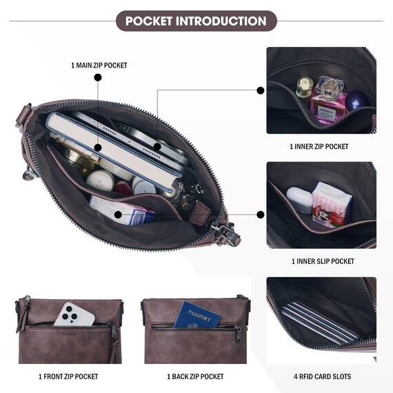 Roulens Mittel Damen Umhängetaschen, Leicht Damen Schultertasche aus Veganes Leder, Crossbody Bags für Frauen mit Verstellbar Abnehmbar Breiter Gurt