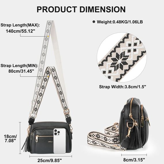 HILAEX Umhängetasche Damen mit Anti Diebstahl, Handtasche Damen Mittelgroß mit 4 Fächern, mit Verstellbar Abnehmbar Breiter Gurt Schwarz