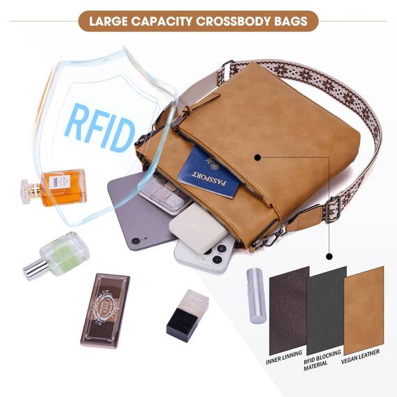 Roulens Mittel Damen Umhängetaschen, Leicht Damen Schultertasche aus Veganes Leder, Crossbody Bags für Frauen mit Verstellbar Abnehmbar Breiter Gurt