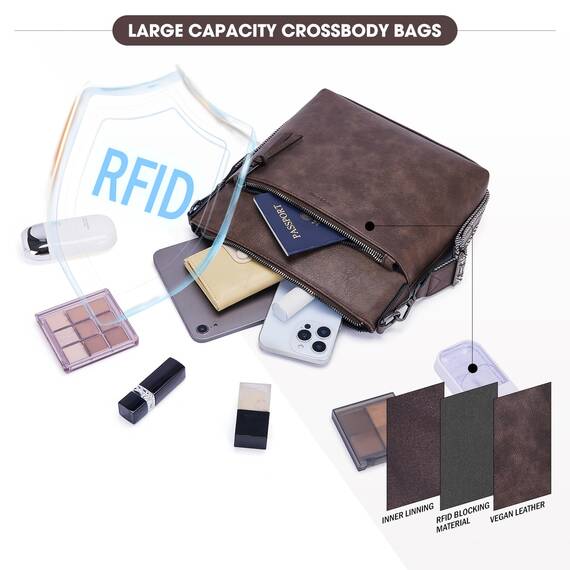 Roulens Mittel Damen Umhängetaschen, Leicht Damen Schultertasche aus Veganes Leder, Crossbody Bags für Frauen mit Verstellbar Abnehmbar Breiter Gurt