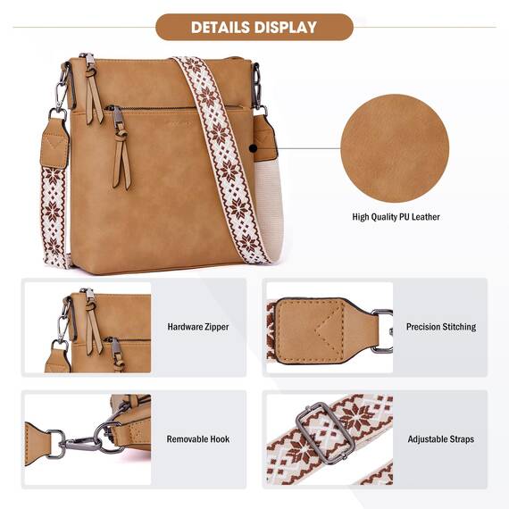 Roulens Mittel Damen Umhängetaschen, Leicht Damen Schultertasche aus Veganes Leder, Crossbody Bags für Frauen mit Verstellbar Abnehmbar Breiter Gurt