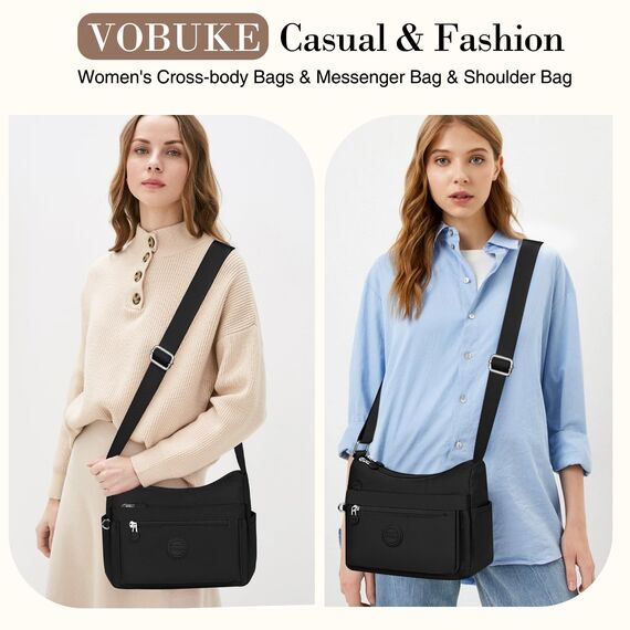 VOBUKE Umhängetasche Damen Mittelgroß Wasserdicht Nylon Crossbody Bag mit Vielen Fächern Leichte Schultertasche Verstellbarer Breitem Freizeit Kleine Messenger Bag für Einkaufen, Reisen