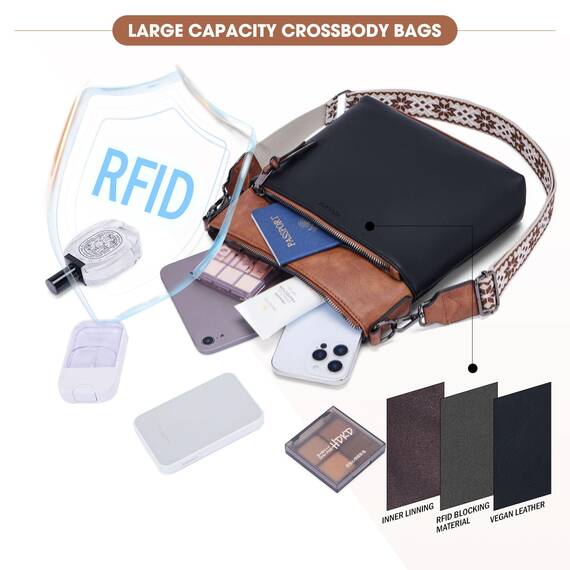 Roulens Mittel Damen Umhängetaschen, Leicht Damen Schultertasche aus Veganes Leder, Crossbody Bags für Frauen mit Verstellbar Abnehmbar Breiter Gurt