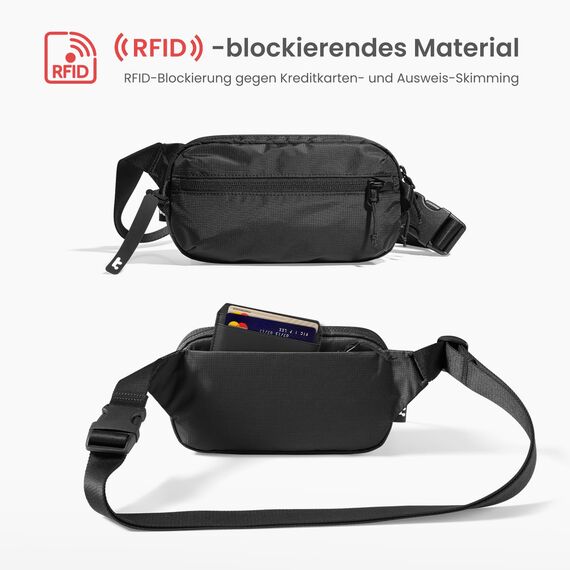 tomtoc 1,5 Liter Sling Bag mit RFID Schutz, Anti Diebstahl Bauchtasche Umhängetasche Schultertasche Crossbody Bag für Herren Damen, Spritzwassergeschützt Leicht Brusttasche für Alltag Reise, Schwarz