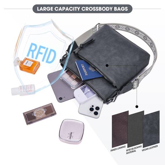 Roulens Mittel Damen Umhängetaschen, Leicht Damen Schultertasche aus Veganes Leder, Crossbody Bags für Frauen mit Verstellbar Abnehmbar Breiter Gurt