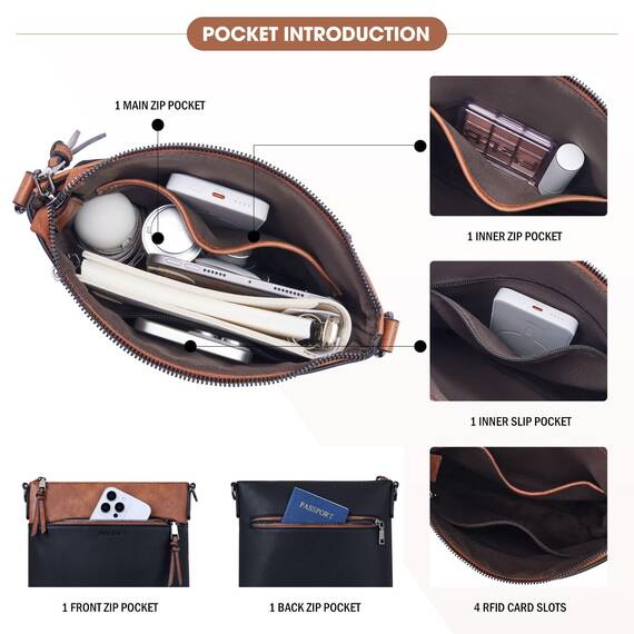 Roulens Mittel Damen Umhängetaschen, Leicht Damen Schultertasche aus Veganes Leder, Crossbody Bags für Frauen mit Verstellbar Abnehmbar Breiter Gurt